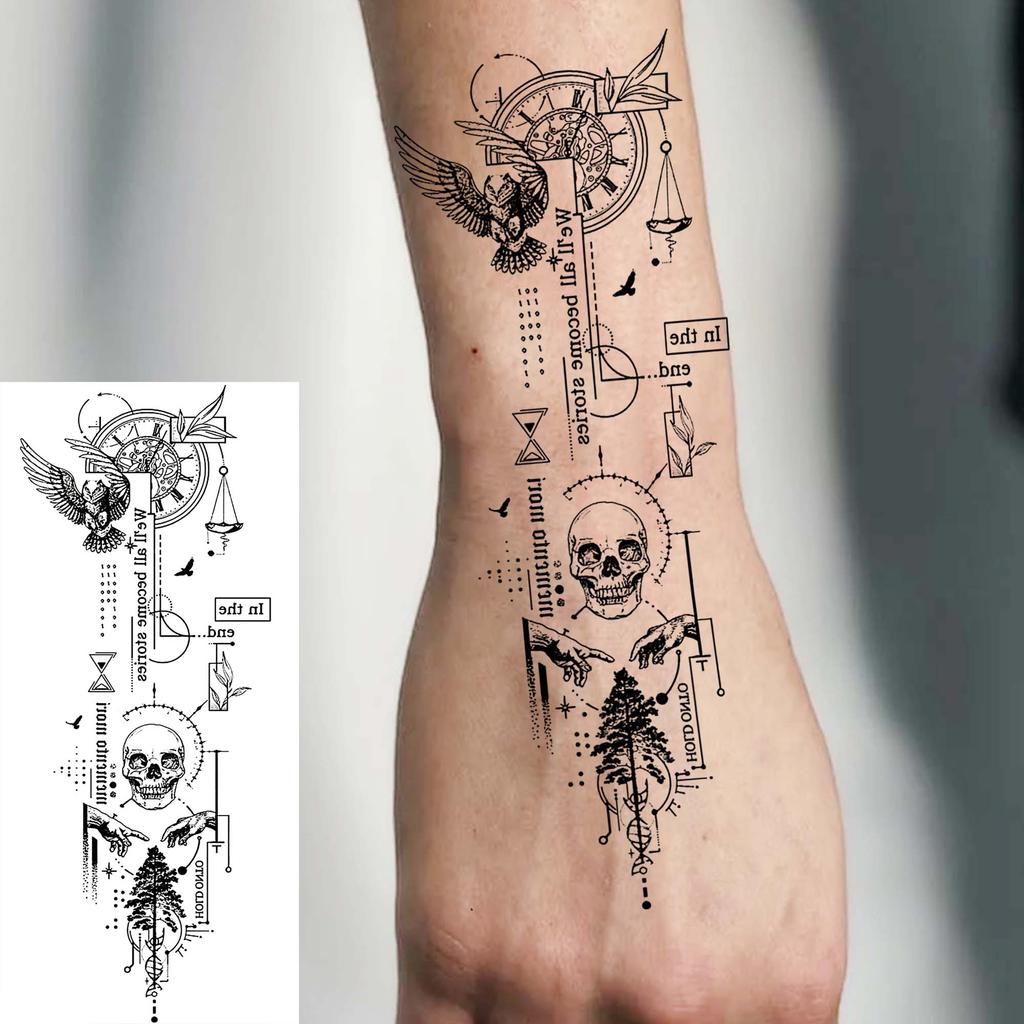1 Sheet Geometric Planet Mountains Temporary Tattoos For Women Men Forearm Foot, Waterproof Long Lasting Realistic Tatoo Sticker