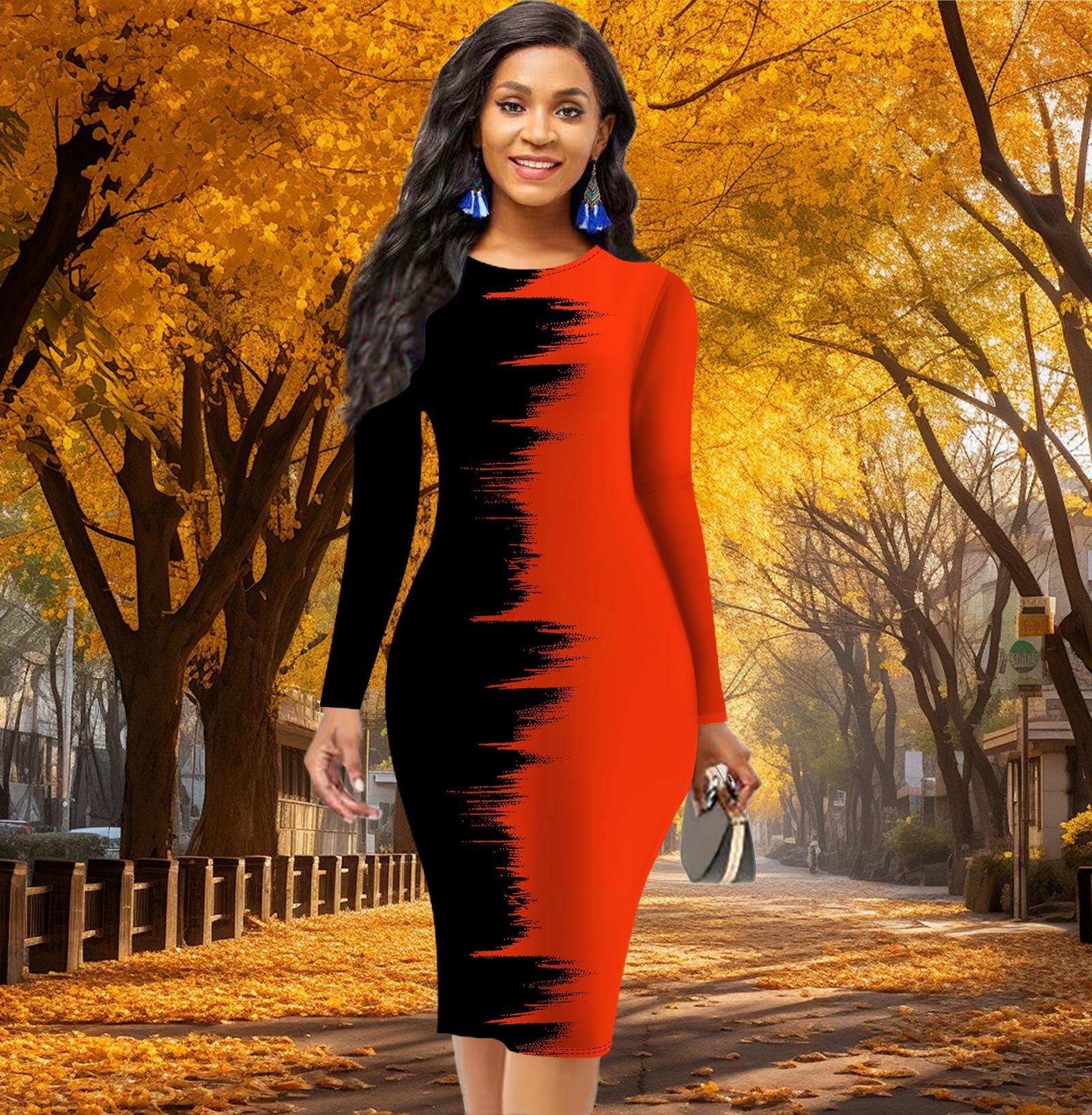 

Длинный рукав, облегающее, офисное, облегающее, двухцветное, с принтом, элегантное, облегающее платье 7XL красный