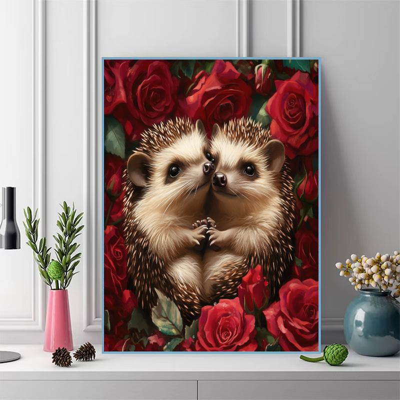 Roses and hedgehog Pattern 3pcs 100% Round Full Drill 5D DIY Diamond Painting Embroidery Cross Stitch Rhinestone Décor