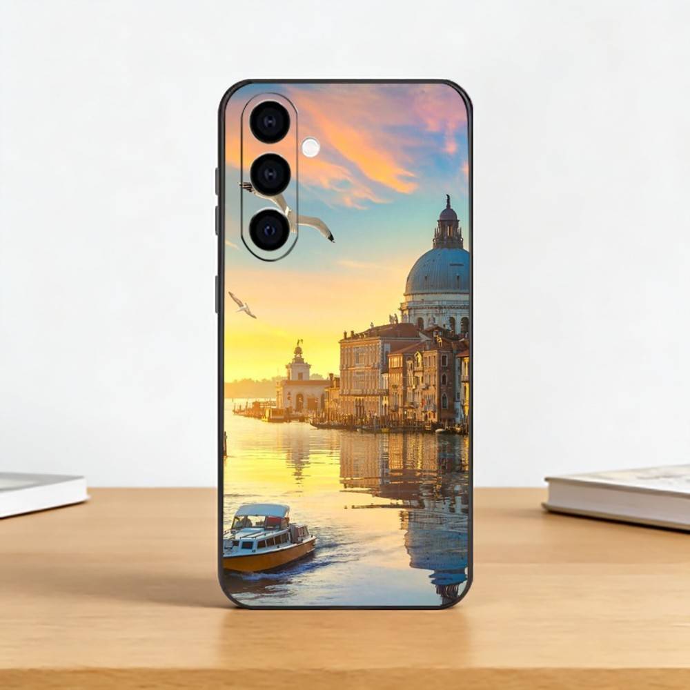Beabtiful Water City Venice Phone Case For Samsung Galaxy A73,A72,A71,A70,A53,A52,A51,Soft Silicone Black Cover