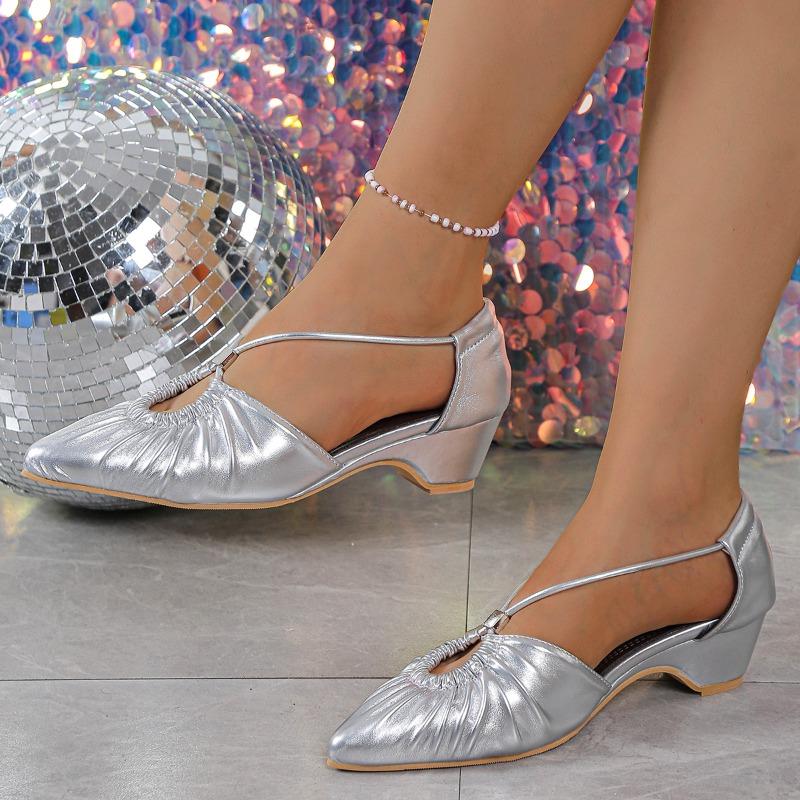 

Fashion Pointed Toe Mid Heels Women Sandals Fad Shallow Pleated Shoes 2025 Summer New Slippers Designer Elegant Pumps Dress Sandalias 40