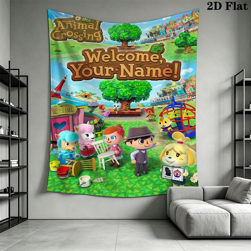 Name Custom Animal Crossing Wall Tapestry Aesthetic Wall Hanging Printed Fabric Blanket Decorative Tapestries for Bedroom Living Room Home Decor