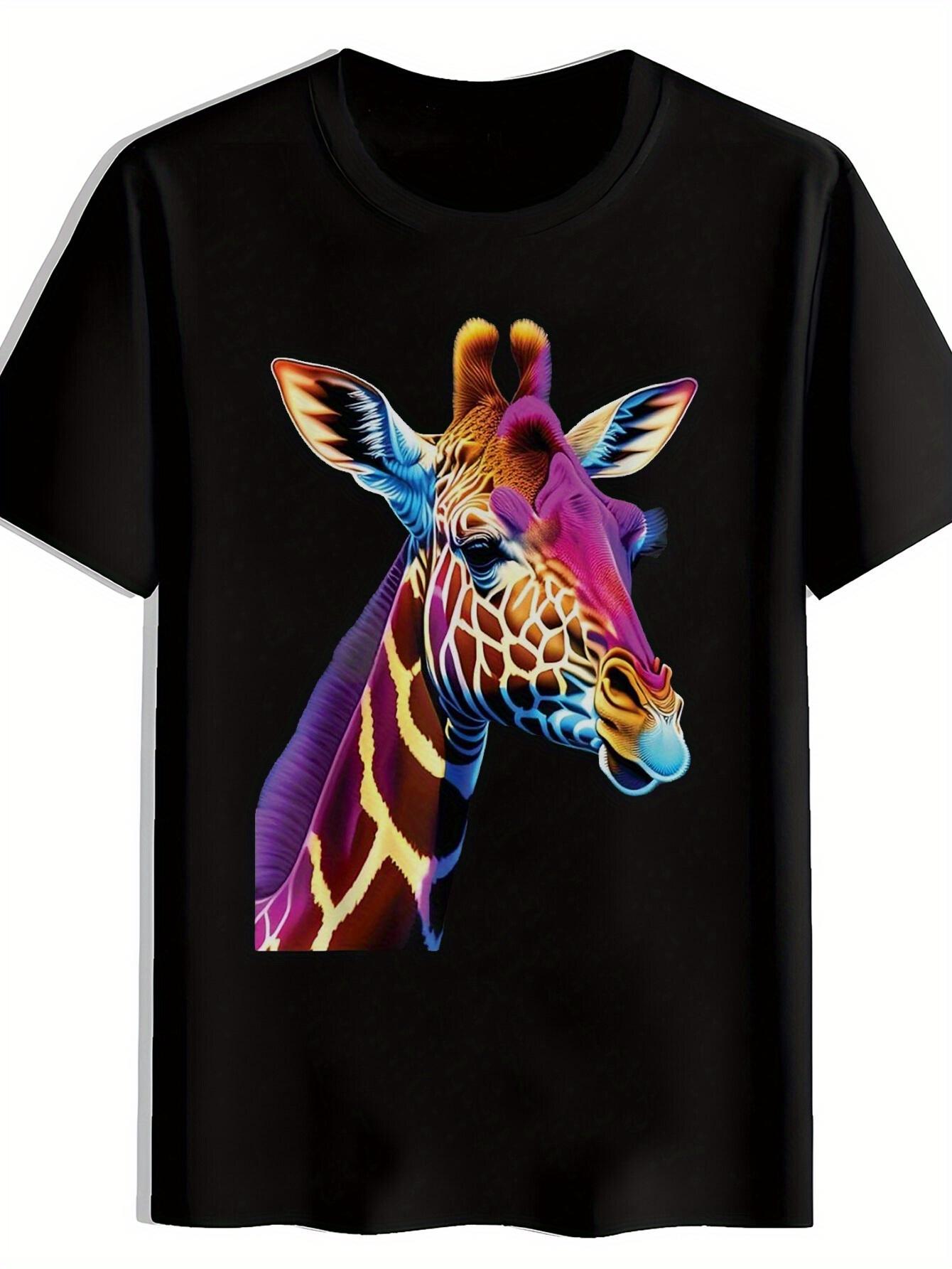 T-shirt Vibrant Giraffe Print for Men - Colorful Giraffe Design L
