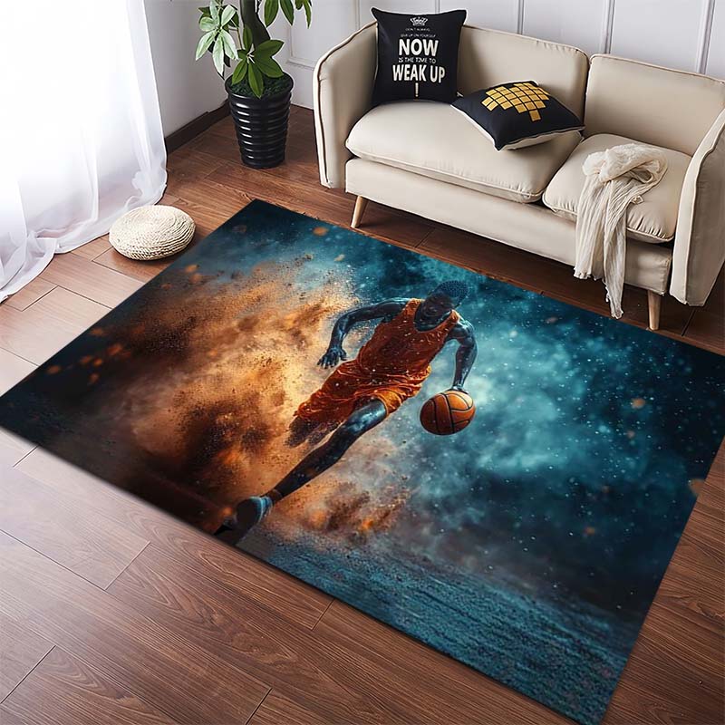 Vibrant Basketball Match Scene Area Rug, Non-Slip Floor Mat