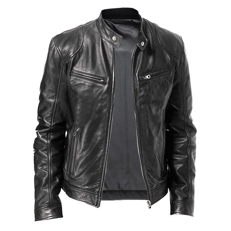 Spring, Men's, Stand-up Collar, Slim, Leather Jacket, Zipper Pocket, Decorative, Leather Jacket, Biker Clothes, Men's Jacket