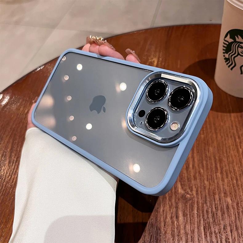 Luxury Clear Shockproof Case For iPhone 15 14 13 12 Mini 17 Pro XS Max XR X 7 8 Plus Soft Bumper Metal Camera Protection Cover