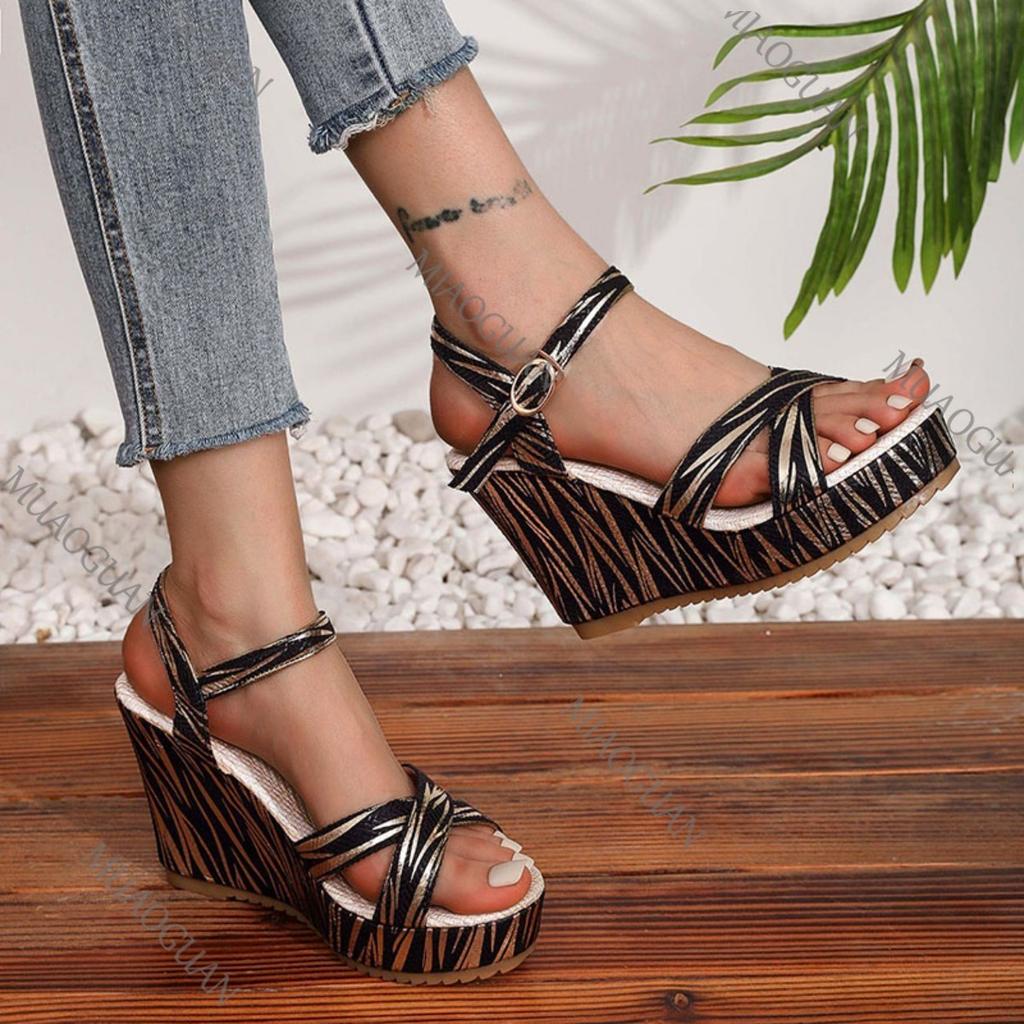 Fashion Summer Cross Strap Sandals for Women Roman Style Fish Mouth Thick Bottom Sandal Slippers Casual Wedge High Heels Sandales Femme