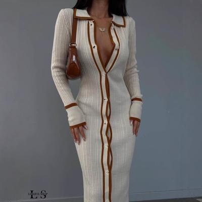 Slim Lapel Women's Long-sleeved Cardigan Dress