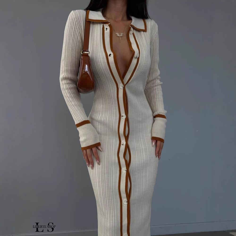 

Slim Lapel Women s Long-sleeved Cardigan Dress L