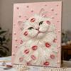 Easy DIY Framed Pearl Bead Painting Kit with Romantic Kiss Lips White Cat 3D Sparkling Canvas Art for Home Decoration Gift Idea