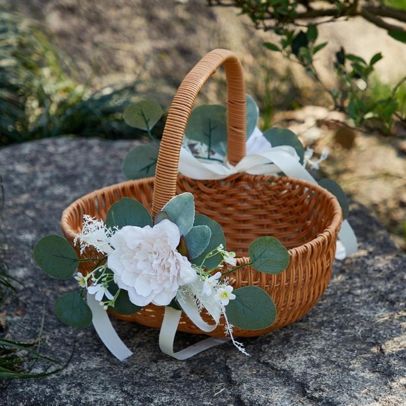 Elegant Rattans Handwoven Wicker Flower Basket Portable Floral Arrangement Pots for Wedding and Homes Decoration