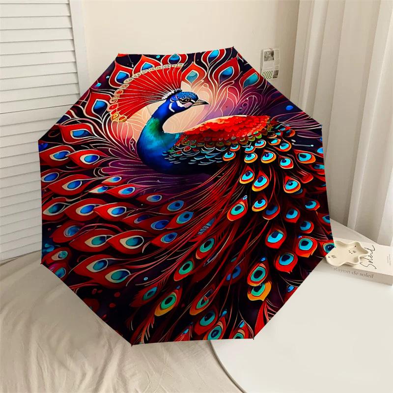 

1PC peacock feathers Automatic Open/Close Umbrella with Windproof, 8-Rib Sturdy Canopy, Durable Ribs, Fashionable Design1265A