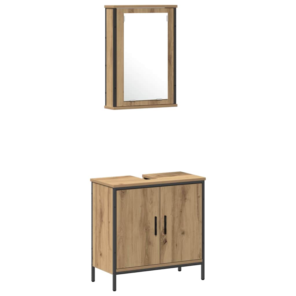 Bathroom Furniture Set with Shelf and Door 3 Pcs Brown Particleboard