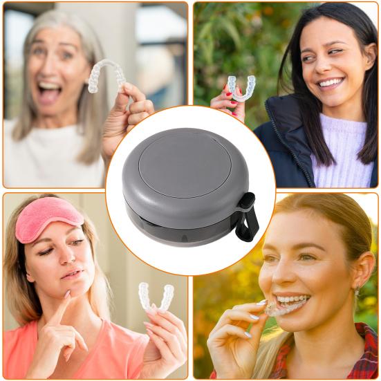 Denture Bath Case False Teeth Container with Mirror Leak-Resistant Compact Size Portable Travel Denture Holder Retainer Cleaning Box