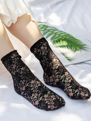 Sexy Lace Socks 1 Pair Retro Floral Soft Cute Short Socks Women'S New Japanese Korean Breathable Thin Creative Casual Sock