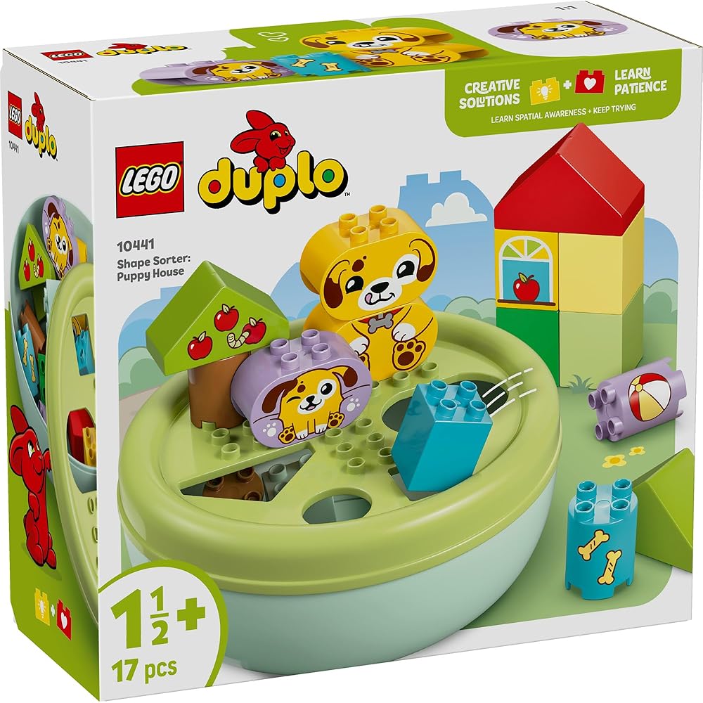 LEGO DUPLO First Dog House and Shape Sorting Puzzle Toy for Kids Ages 1.5 to 3 Years Educational Building Blocks