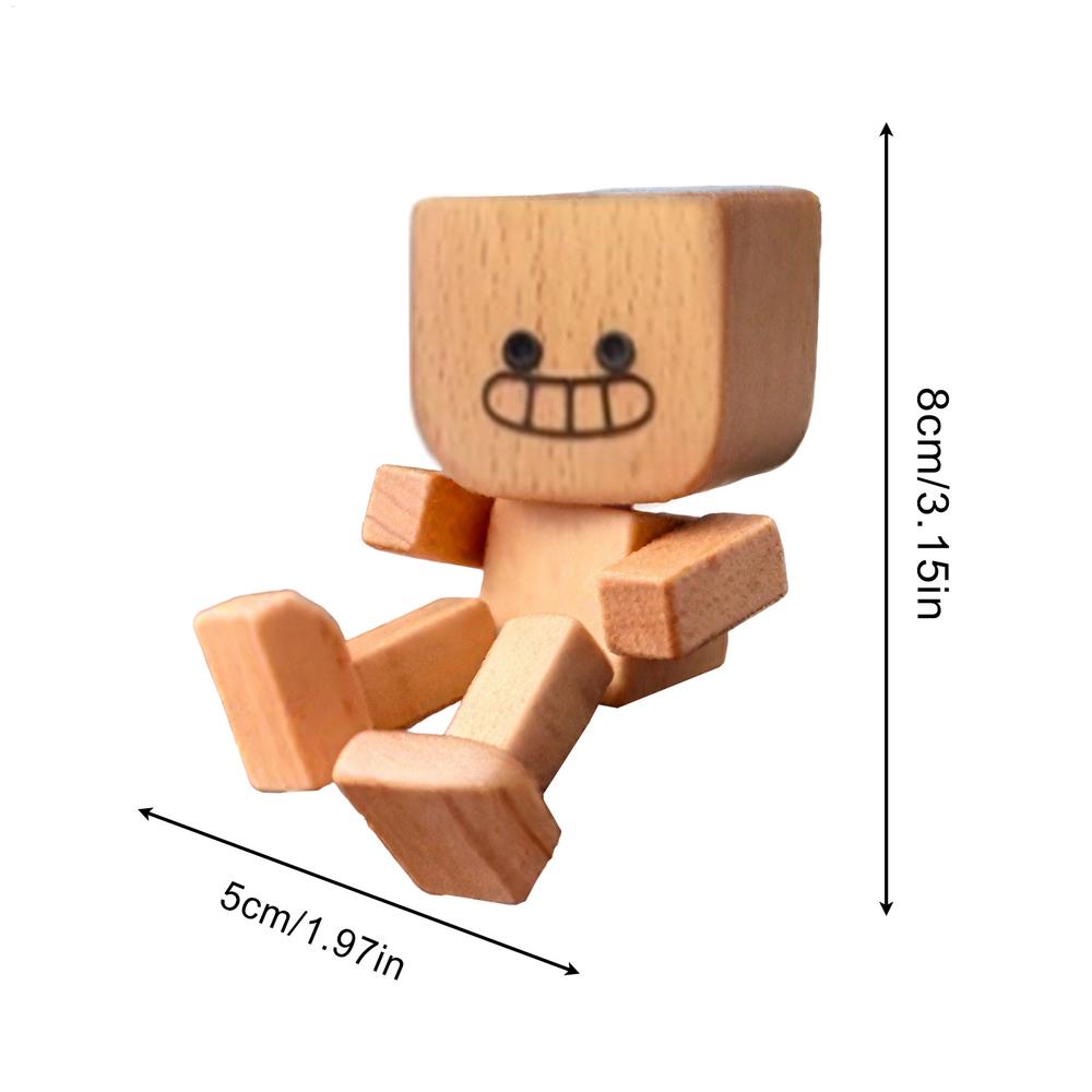 Shaking Wooden Man Figurine Handmade Shaking Doll Car Dashboard Decor Statue for Automotive Console Scooters Sedans Pickups