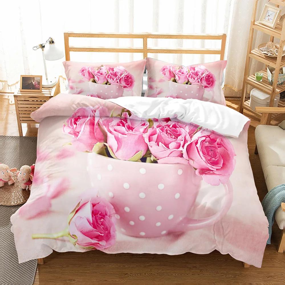 

Stylish Breathable 3d 2 3 Pcs Happy Valentine s Day Bedroom Beddings Red Rose Days Bedclothes Jogo De Cama Bed Hot Quilt Comforter (quilt)-EU Single(135*200cm)3pcs