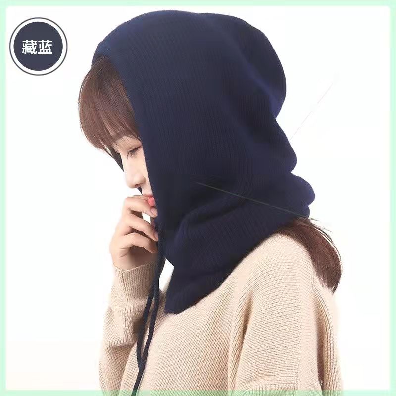 Women Cashmere Wool Hats Bib One Female Winter Thick Knitted Skullies Version Cap Earmuffs Collar Soft Warm Beanies Hooded Scarf