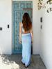 Stylish Blue Crochet Knit Tank Top Maxi Skirt Set Womens Two Piece Beach Cover Up K68