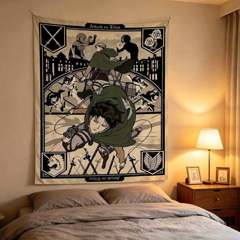 Attack On Titan Anime Decor Tapestry Levi Ackerman Survey Corps Themed Wall Hanging Decorative Wall Cloth For Room Decor