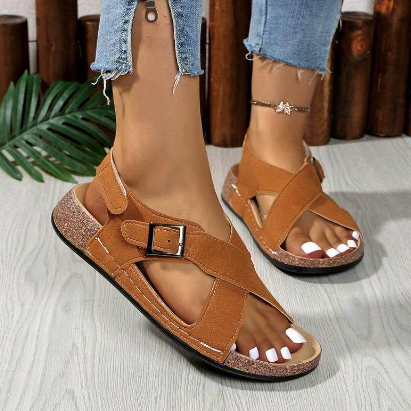 Damen Übergröße Neue Sommer Schnalle Peep Toe Flache Mode Europäisch Amerikanischer Stil Strand Kreuzriemen Sandalen