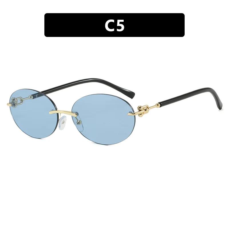 New Fashionable Frameless Cutting Edge Women'S Sunglasses Retro Neutral Elliptical Frame Uv400 Sunscreen Sunglasses