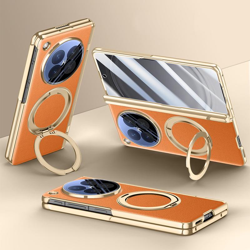 For OPPO Find N6 Case GKK  Leather +PC Hinged Folding Cover with Magnetic Rotating Ring Holder Stand with HD Privacy Glass