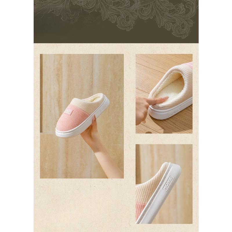 New Cotton Slippers for Home Warmth, Thick-soled Fleece Shoes for Women