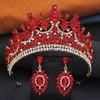 2 Pcs Opal Green Crown and Earrings Sets Royal Queen Tiaras Set for Wedding Hair Jewelry Party Prom Diadem Pageant Bridal