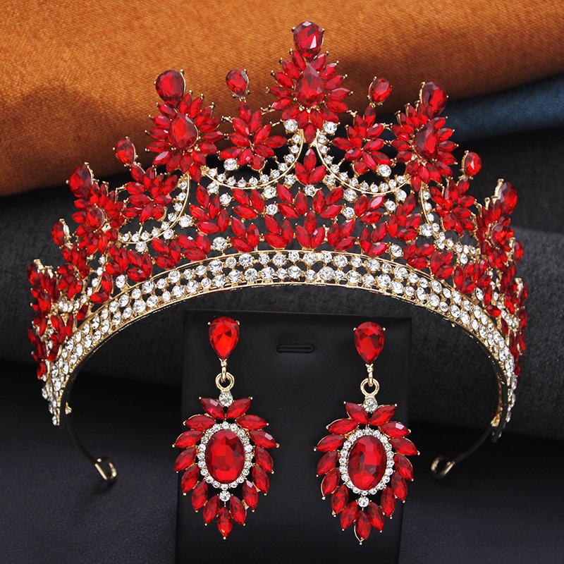 2 Pcs Opal Green Crown and Earrings Sets Royal Queen Tiaras Set for Wedding Hair Jewelry Party Prom Diadem Pageant Bridal