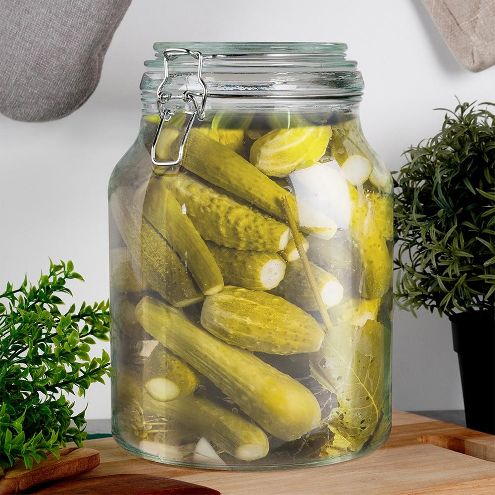 Large Jar for Preserving Pickled Cucumbers with a Clip Seal, 3.4L Jar