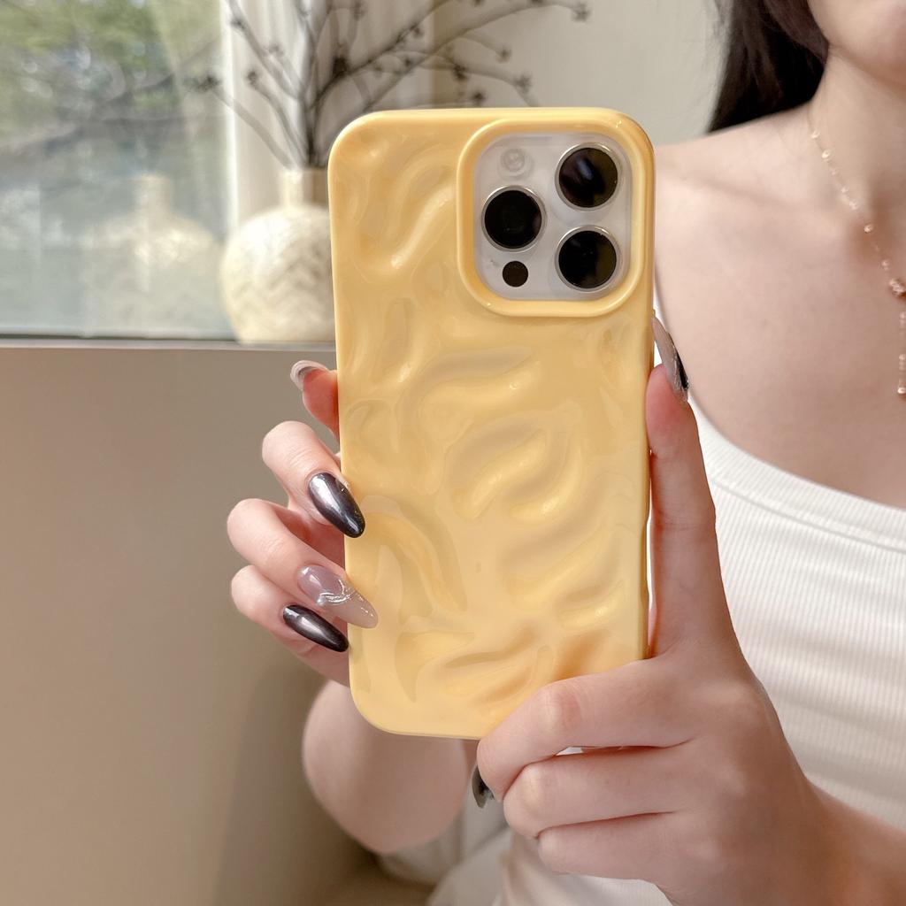 ins Macaron solid color pleated pattern, suitable for iPhone17Pro max mobile phone case, Apple 16 new 14/15.
