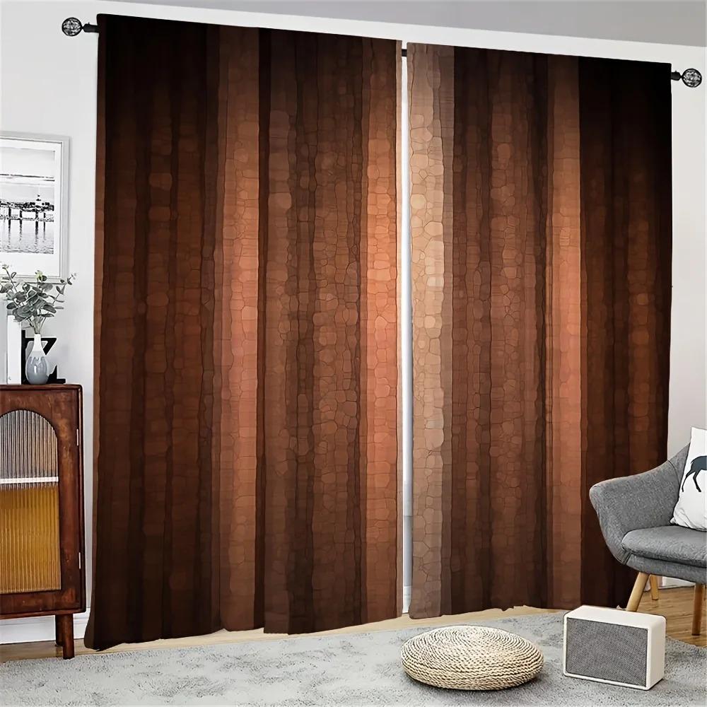 2pcs Light Colour Wooden Door Printed Curtain For Home Decor Rod Pocket Window Treatment For Bedroom,Office,Kitchen,Living Room