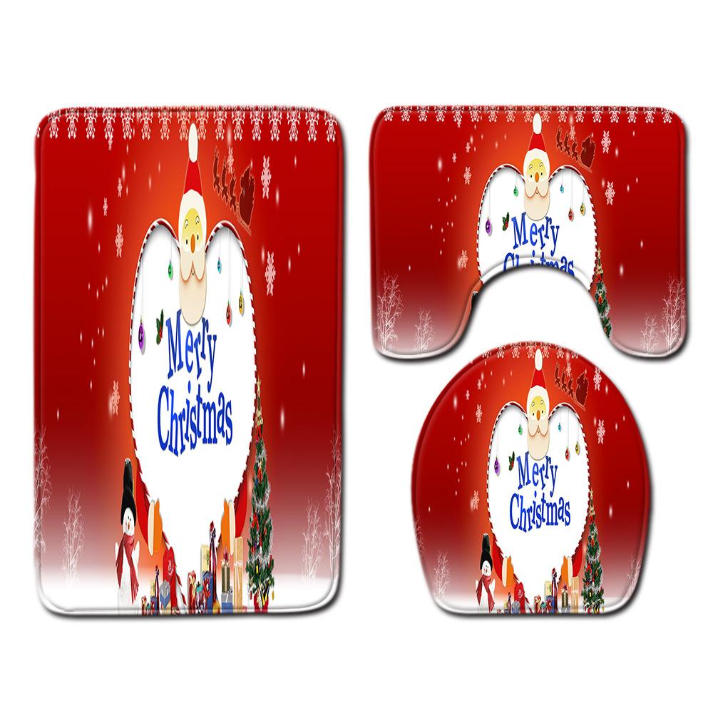 Christmas Bathroom Non-Slip Doormat Bathroom Waterproof Shower Curtain Toilet Floor Mat Four-Piece Shower Room Absorbent Carpet