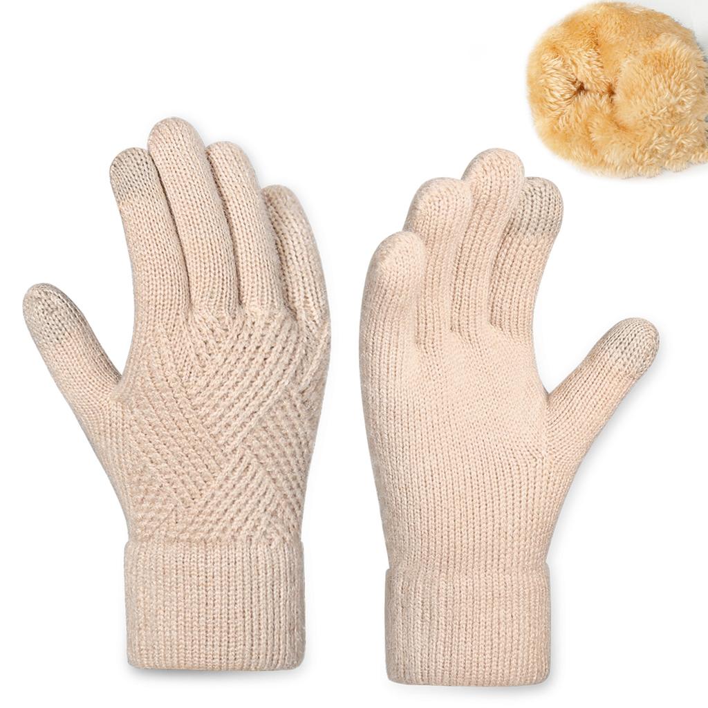 Ladies' Warm Knitted Gloves, Cycling Cold Resistant Double Layer Gloves