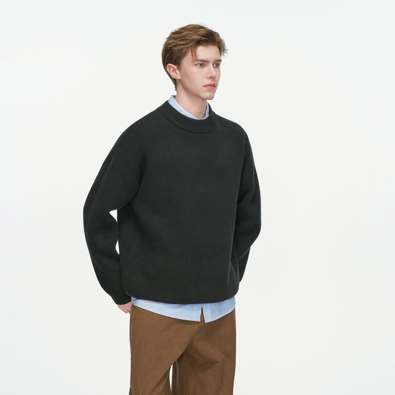 Dream Made Solid Color Round Neck Pullover Sweater for Men 2025 Autumn New Loose Casual Style Inner Knitwear