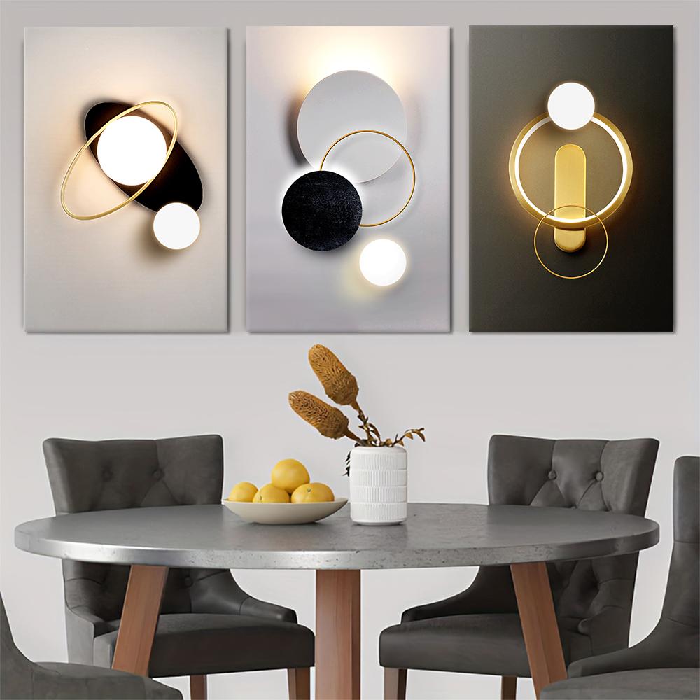 

3 pieces of modern minimalist LED luminous canvas decorative paintings, creative planet ring design, living room, bedroom, entra (as the picture,20x30cm No Frame)