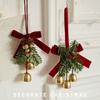 Wreath Christmas Chime Bell Green Pine Cone Bell Pendant Christmas Velvet Bow Bell  Garden Decor