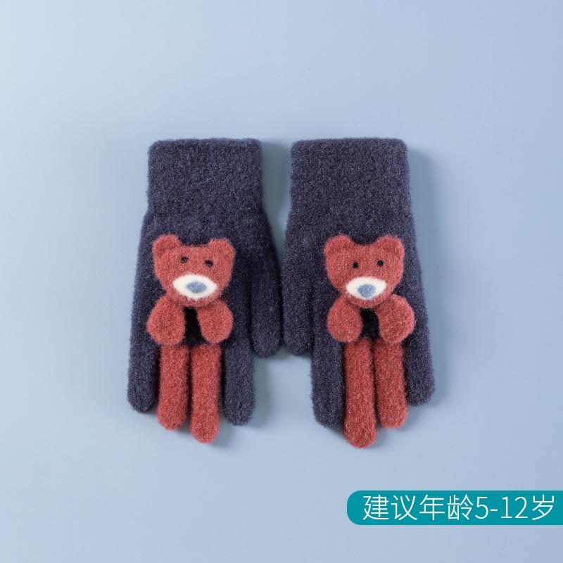 Children's gloves autumn cute cartoon five-finger girls middle-aged children kindergarten primary school students plush warm and cold