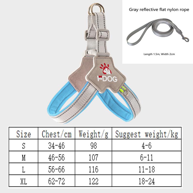 Pet leash Y-shaped dog chest strap reflective adjustable vest type explosion-proof small and medium-sized dog walking leash M синий