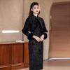 Black Fleece-Lined Modern Chinese Style Long Sleeve Cheongsam Dress With Shawl Winter Women Vintage Elegant Outfit