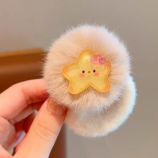 2Pcs Girl Hair Tie Cartoon Rabbit Star Decor Soft Plush Hair Rope