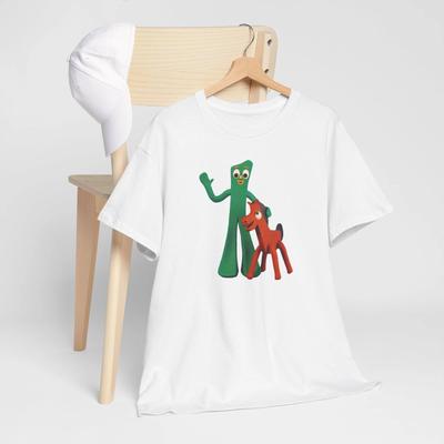 T-shirt Unisex in Cotone Cartone Animato Vintage, Gumby e Pokey - Maglietta Animazione in Plastilina