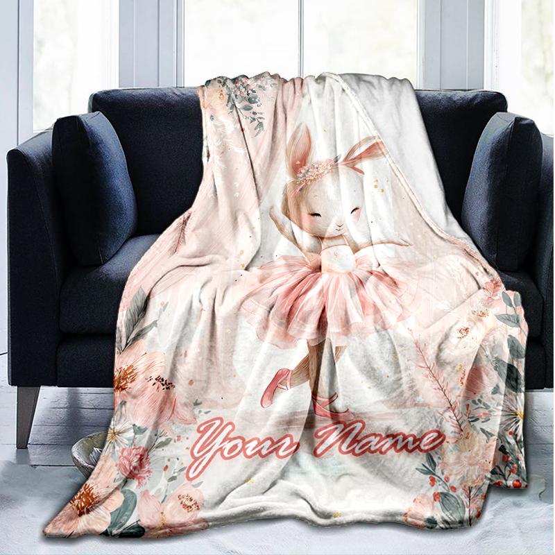 1PC Custom Name Ballerina Pink Dreamscape Outdooor Flannel Blankets Patterns Throw Blanket All-Season Soft Gift for Couch, Bed, Camping Gifts