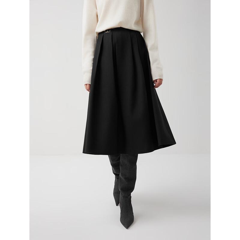 ELLE Black Brushed A-line Drape Skirt S