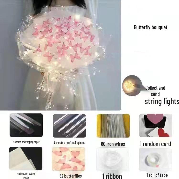 Valentine's Butterfly Bouquet DIY Kit: Handmade Flower Set for Girlfriend, Best Friend, Teacher Birthday Gift