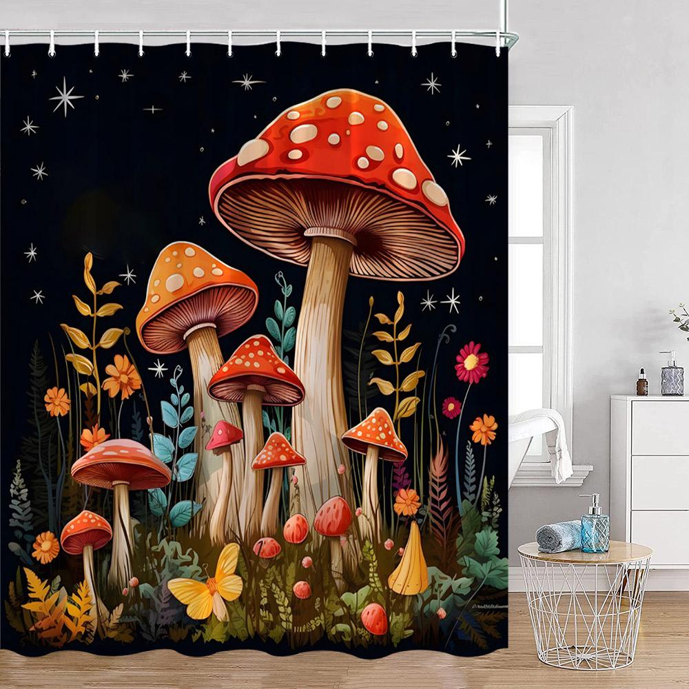 Mushroom Shower Curtains Retro Butterfly Boho Moon Floral Plant Magic Fairytale Mushroom House Dark Bath Curtain Bathroom Decor