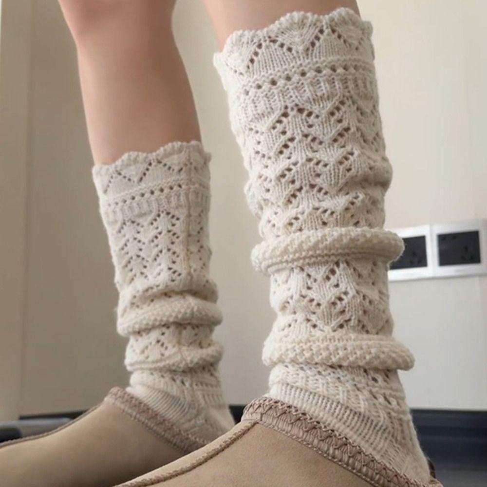 Hollow Out Knitted Foot Cover Sweet Lolita Boots Cover Trendy JK Knee High Socks  Girl