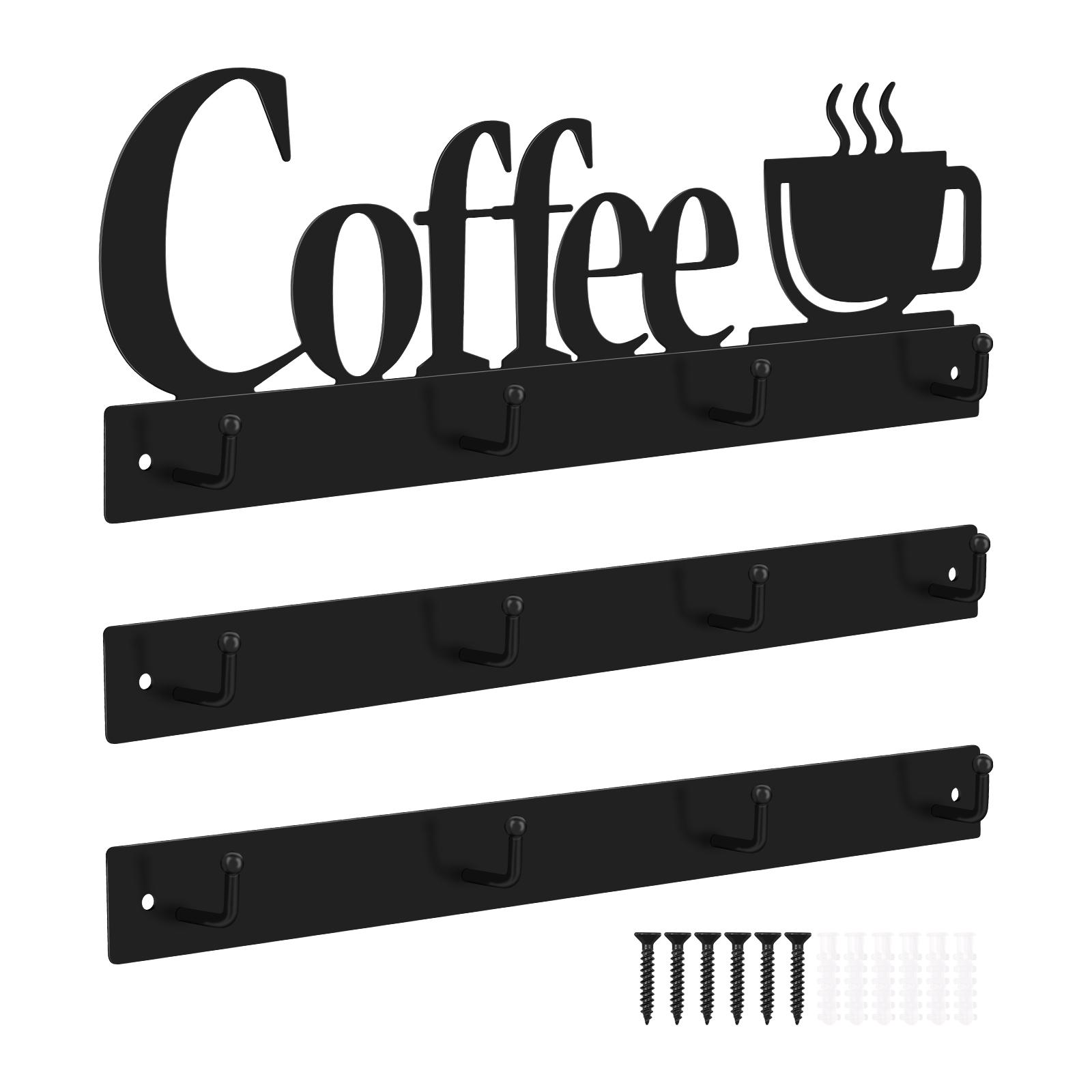 

Металлический держатель для кофейных кружек, настенная вешалка для чайных чашек, декоративная настенная подставка для кружек с 12 крючками, не ржавеющая, для кофейного бара, кухни, новый чёрный